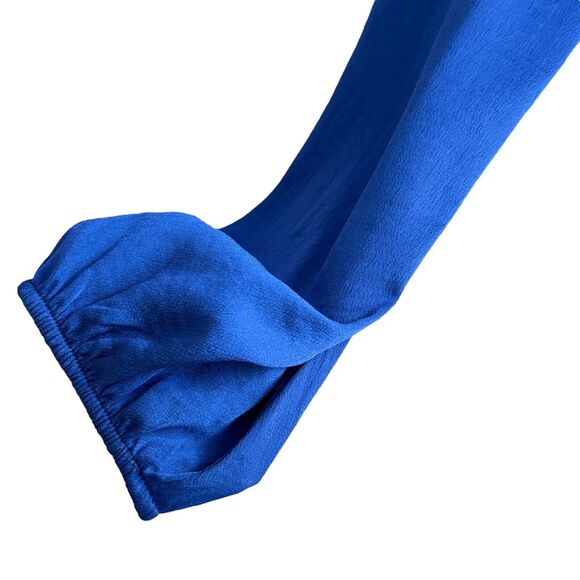 Bar III XX-Small Top Tie V-Neck Long Balloon Sleeves Curved Hem Blue New - Picture 2 of 8